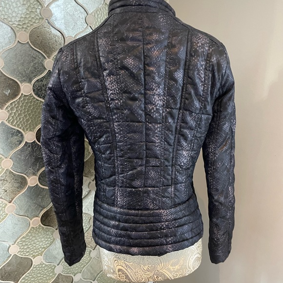 GUESS Womens Python Print Moto Puffer Jacket Black/gray XS - Picture 6 of 14